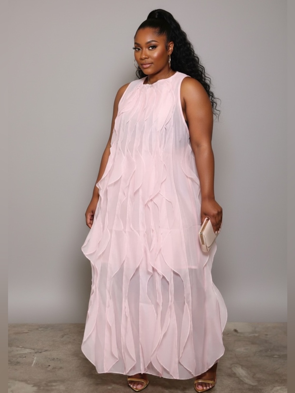 Elegant Sleeveless Pink Maxi Dress